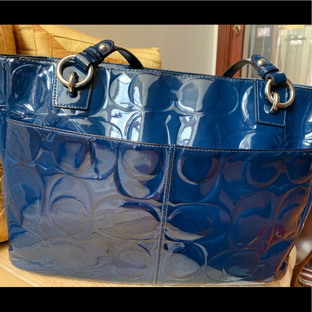 Coach authentic blue patent leather shoulder bag